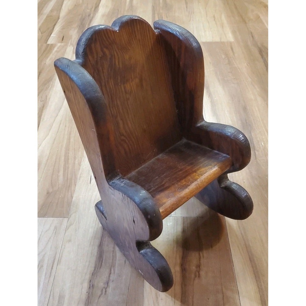 Vintage Wooden Rocking Chair Solid Wood For Dolls 12 X 6.75‎ X 6.5"